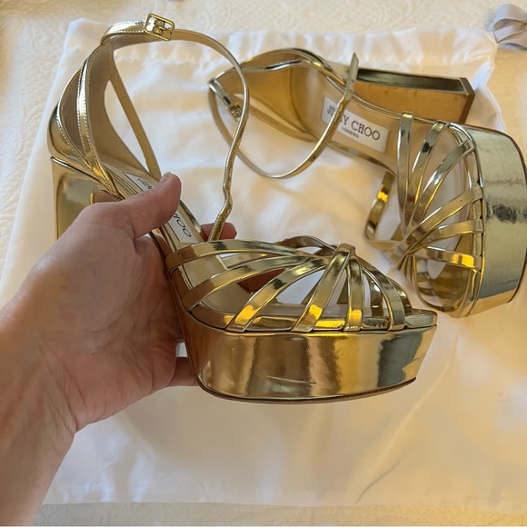 Jimmy Choo Gold Isra Platform Sandals Size 37 7 - Picture 9 of 11